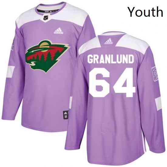 Youth Adidas Minnesota Wild 64 Mikael Granlund Authentic Purple Fights Cancer Practice NHL Jersey